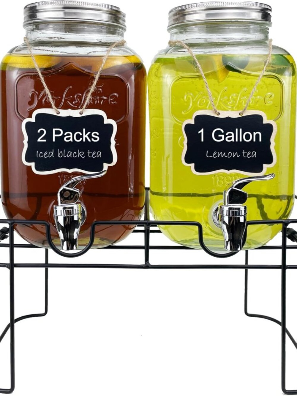 1 Gallon Glass Drink Dispenser for Parties, 2 Packs Juice Lemonade Ice Tea Water